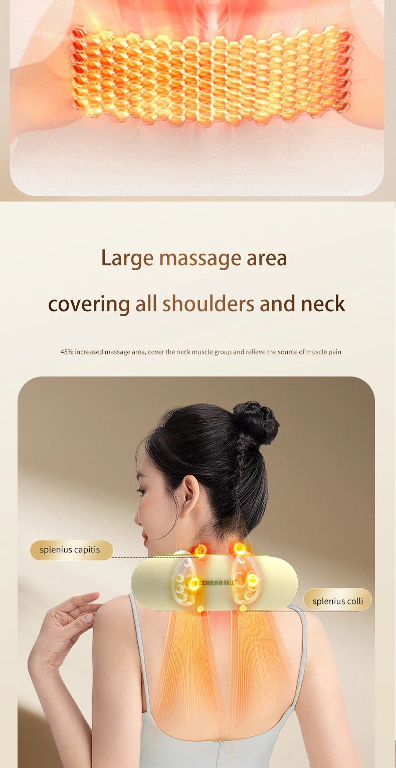 2024 New Design Hot Compress Neck & Shoulder Massage Equipment 5D Rotation Kneading Cervical Massage Pillow Deep Tissue Relax