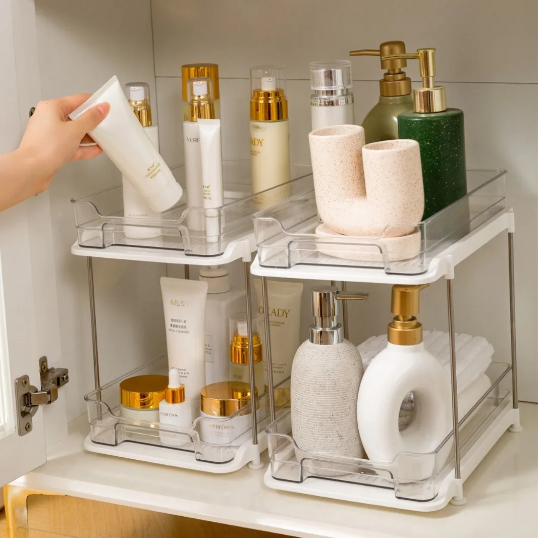 product popular double layer plastic storage rack cross border kitchen bathroom pull out unit with drawers for living room use-6