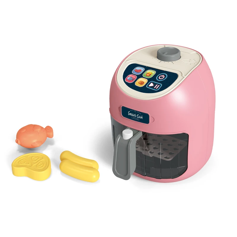 Pink kitchen electric appliances battery operated air fryer toy for girls kids