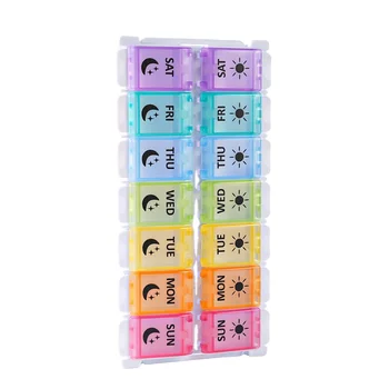 Weekly Pill Box for Vitamin Medicine Rotatable Travel Pill Case 14 Compartments Large 7 Day Pills Organizer