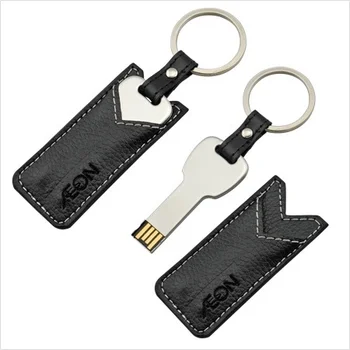 Hot sale Key shape leather USB drive with Custom logo USB key
