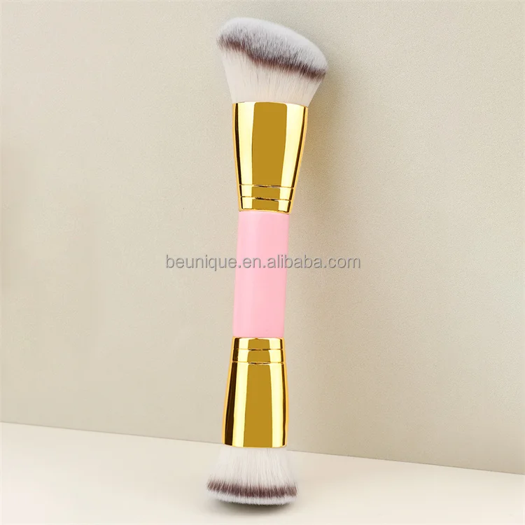 Professional 2 In 1 Single Fluffy Buffing Brush Private Label High Quality Angled Flat Double Ended Head Makeup Foundation Brush