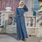 Dress New Dubai Turkey Abaya Muslim Women Printing Floral Pleated Maxi Dress Islamic Clothing
