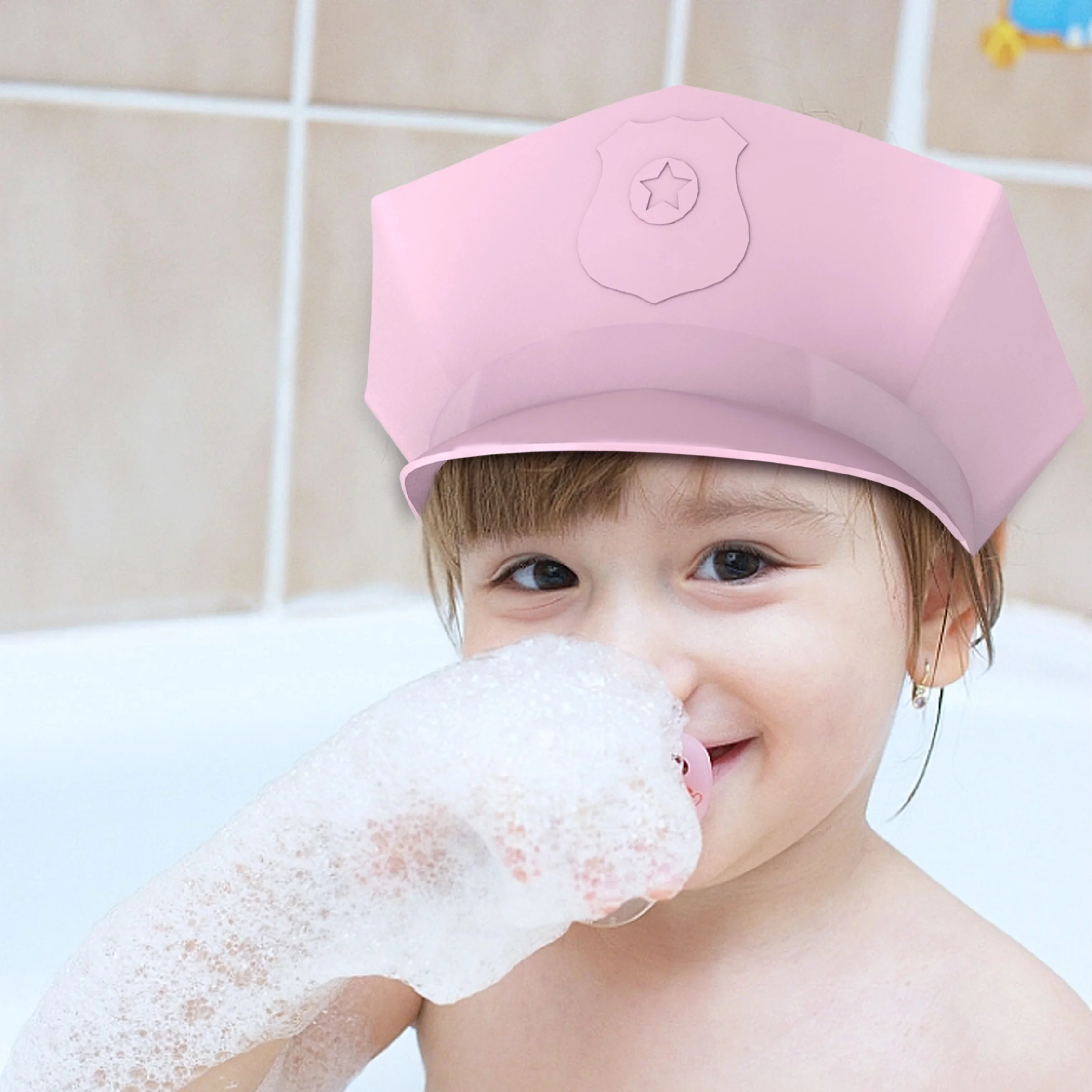 Ecofriendly Adjustable Soft Baby Bathing Shampoo Shower Protection Hat Kids Ear Shower Cap Baby Shower Cap for Toddler