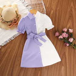 New fashion 2023 summer toddler girls clothing casual stitching lapel kids children boutique girls dresses