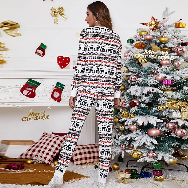 Christmas Home Reindeer Night Clothes Sleepwear Women Casual Loungewear Pajamas Sets