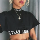 Ladies Wholesale Women Ladies High Neck Shirts Women Casual Black Crop Tops