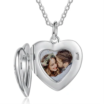 Couple Jewelry 925 Sterling Silver Jewelry Customized Photo Engraved Name Heart Pendant Necklaces