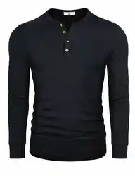 Hot seller 100% cotton custom men long sleeve henley collar with button placket slim fit shirt