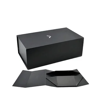 Eastbox Factory Logo Custom Luxury Handmade Flip Top Cardboard Black Paper Foldable Magnetic Closure Gift Box Packaging