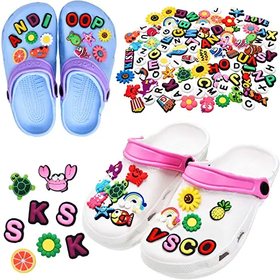 124 Pieces Letters Numbers Shoe Charms Different Shape Shoe Charm PVC Clog Charms for Clog Shoes & Bracelet Wristband Kids Gifts Birthday Party 