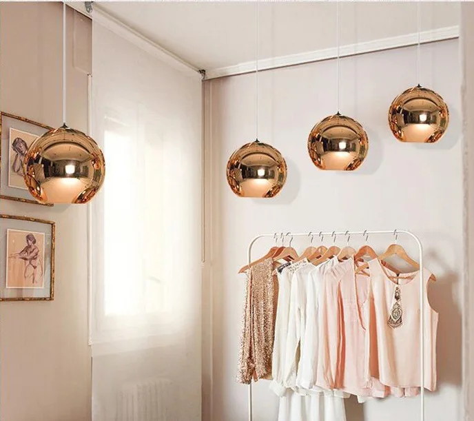 Modern Decoration Mirror Glass Ball Light Gold Brass Lighting Pendant Lamp