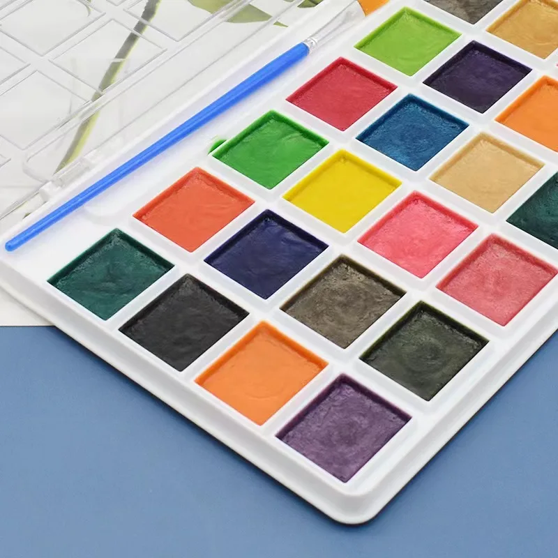36colors solid water color cake kids watercolor paint set with brush pen non toxic art watercolor