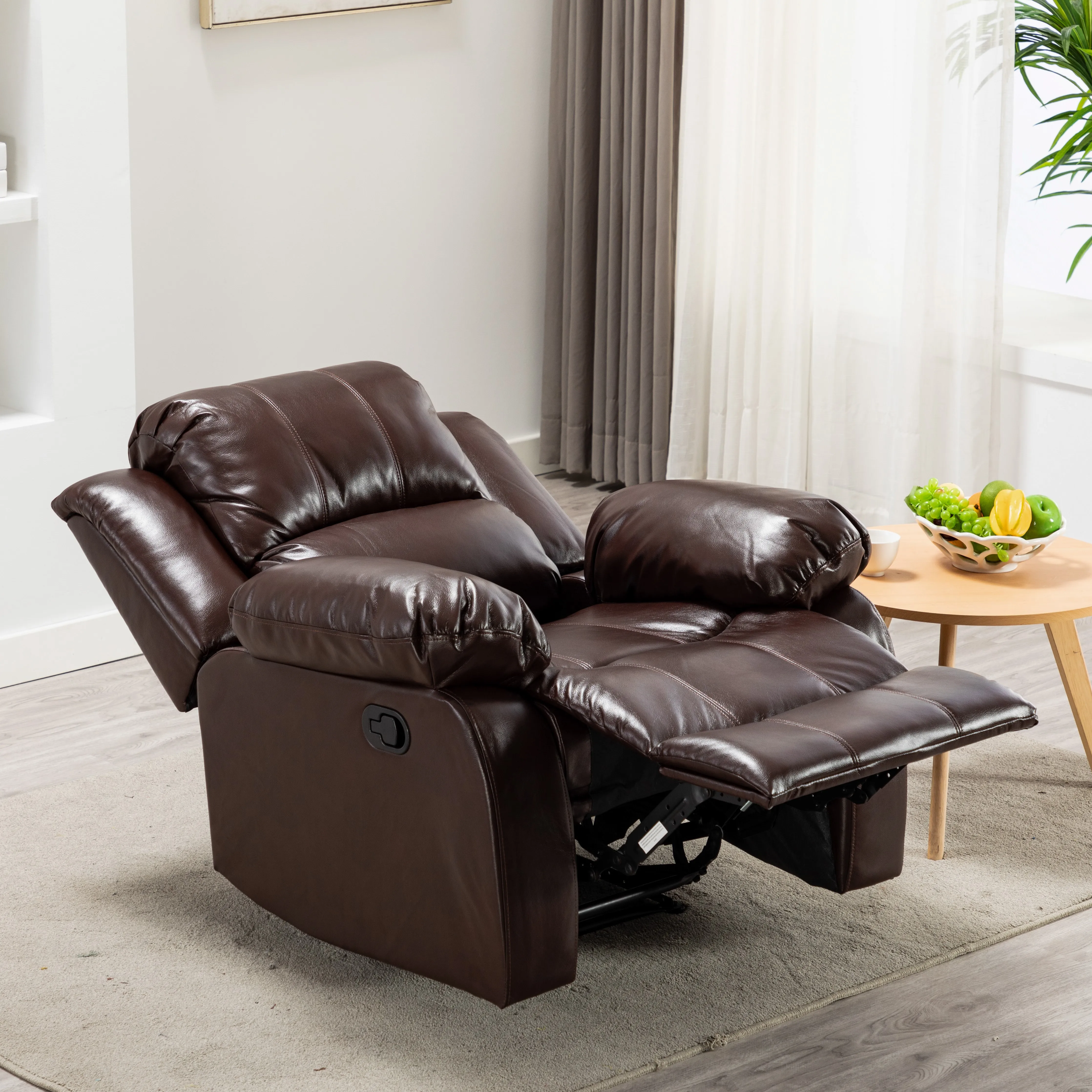 single brown leather recliner