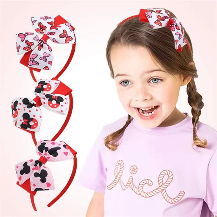 4.5inch Cartoon Printed Bowknot Hairband Bows Hair Hoop Headband For Children Hair Decoration