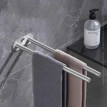 Double 40CM Bath Towel Rods Brushed Stainless Steel Towels Rail Wall Bathroom Towel Bar Rack