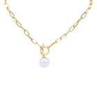 Pearl Jewelry Classic Simple Women's 14k Gold Plated Big Pearl Jewelry Pendant Necklace
