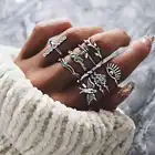 Silver Luxury Accessories Women Silver Color Rings Knuckle Ring Set Party Jewelry
