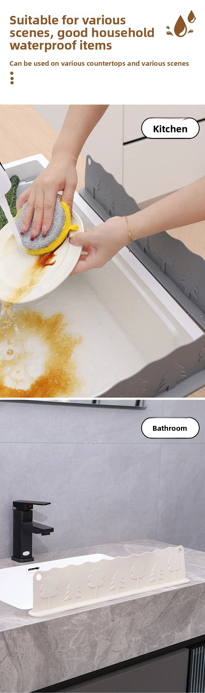 Modern Anti-Splash Silicone Guard for Kitchen Sink Countertop Water Barrier Wash Basin Edge Splash Guard for Vegetables Tools manufacture