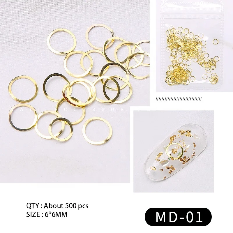 21 styles metal nail art decoration studs and rivets strips triangle star flower shape gold nail rivet