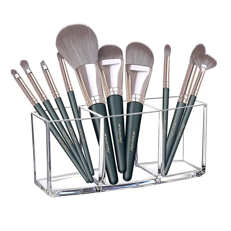 Wholesale Transparent Three Grids Acrylic Cosmetic Pencil Storage Makeup Brush Organizer For Dressing Table