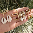 Shell Earrings Bohemian Shell Irregular Pearl Conch Starfish 4 Pair Set Earrings