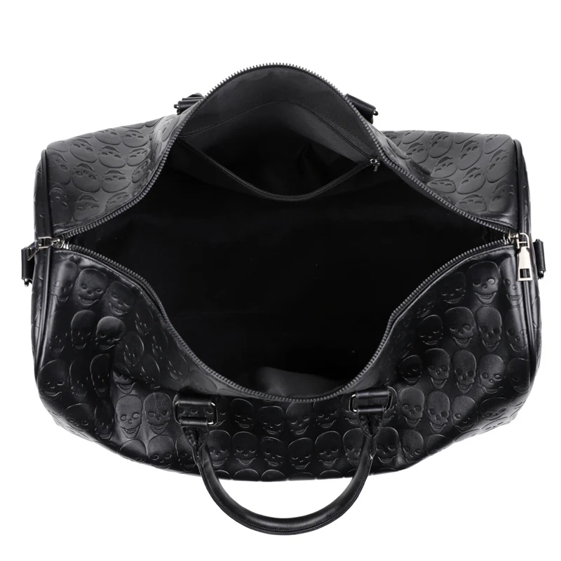 Large Capacity PU Leather Duffle Tote Bag Skull Embossed Print Custom Style Luxury Designer Shoulder Travel Bag Women Men Sport