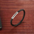 Leather Bangle Banglesleather Amazon Hot Selling 2021 Mens Stainless Steel Snap Clasp Leather Bangle Bracelet