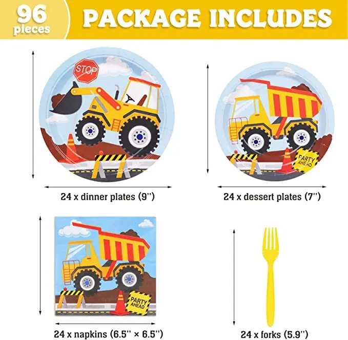 Construction Site Engineering Car Theme Party Cutlery Set Paper Plate Napkin Fork