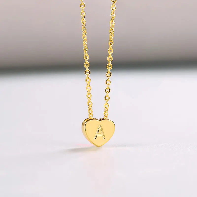 CDE N1874 Copper Alloy 18K Gold Plated Jewelry Letter Charm Necklace Heart Shaped Crystal Pendant  Necklace For Girls