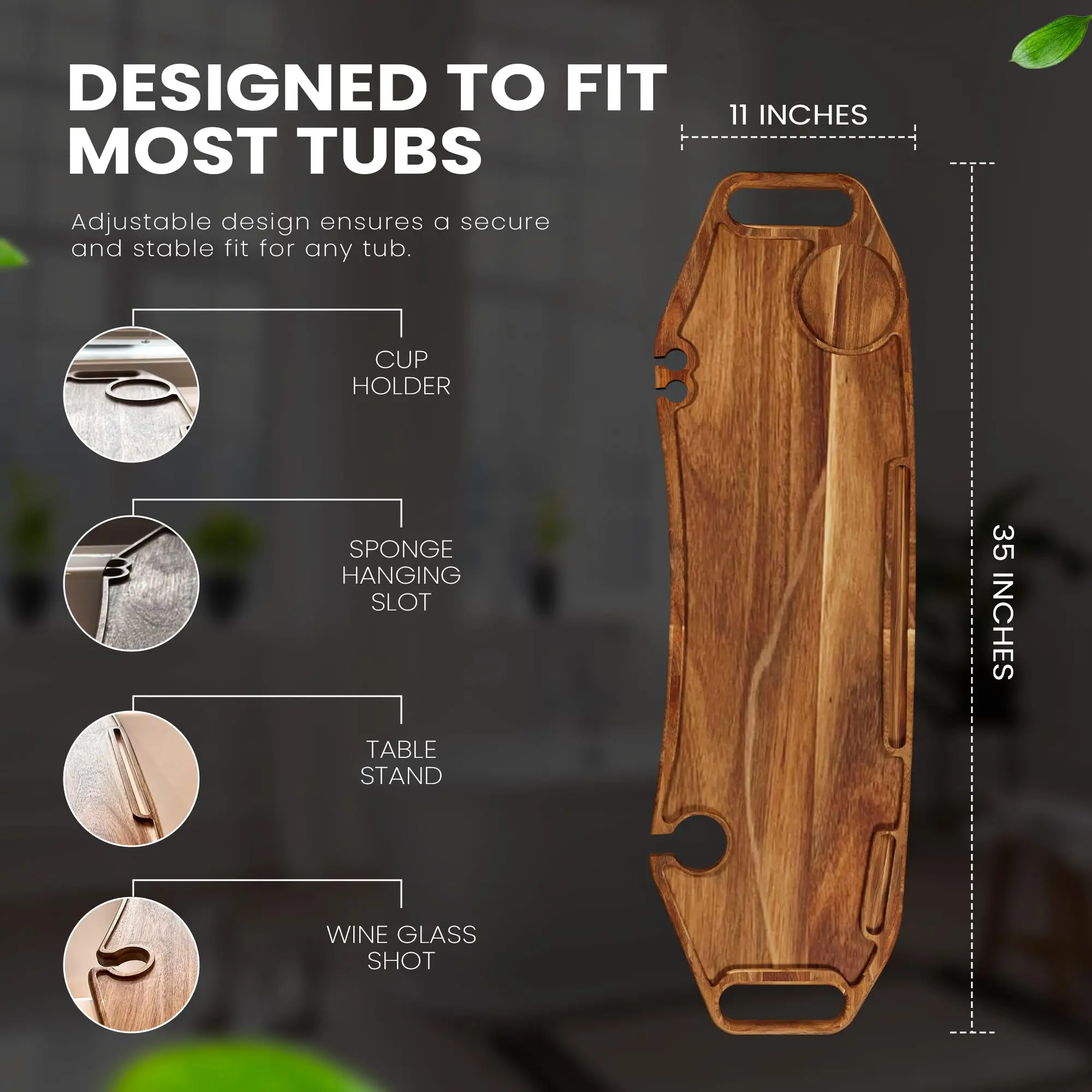 product luxury bathtub caddy tray acacia wood bathtub tray factory wholesale bath tray for tub use bathroom accessories-4