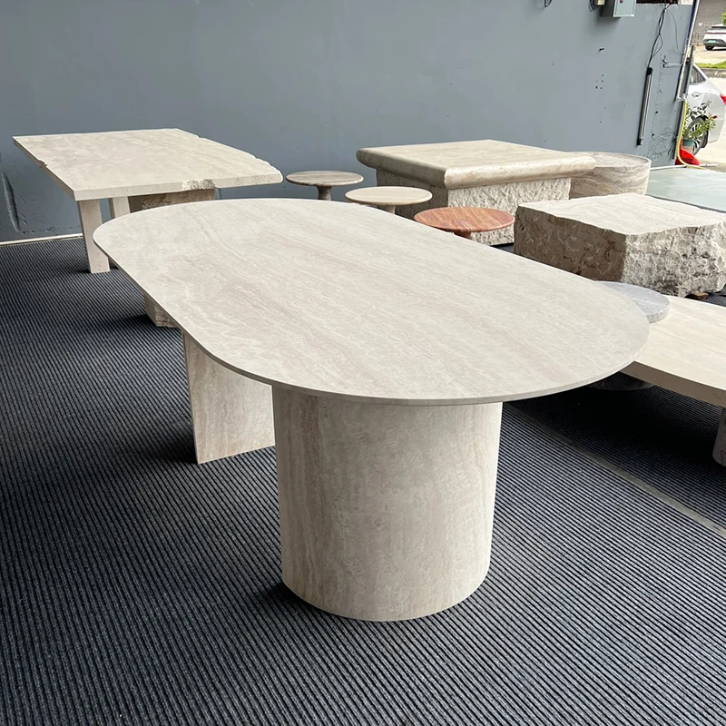 product luxury natural beige travertine modern coffee table stone handmade portable home travertine furniture-2