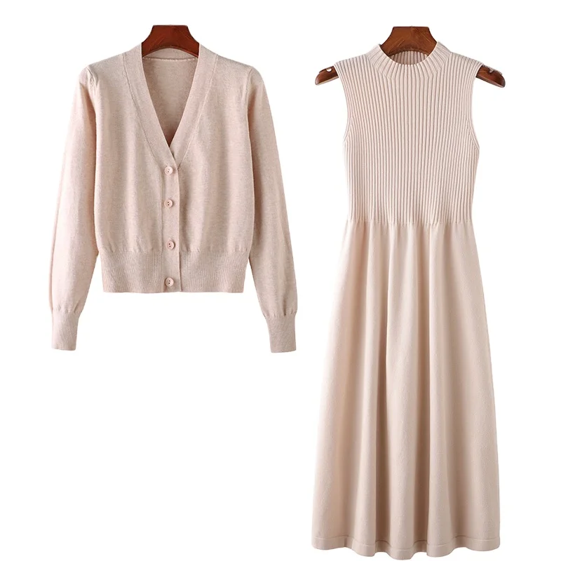 long knitted dress and cardigan set