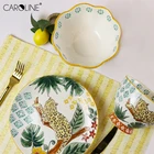 Jungle Plates Customized Jungle Gold Leopard Printed Ceramic Plates