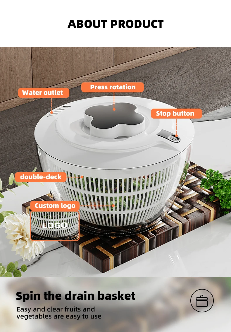 Wannuo Rotating Vegetable and Fruit Dehydration Basket Split Drain Basket Press and Turn the Drain Basket for Easy Draining details