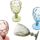 Color Embossed Engraved Glass Wine Drinking Goblet European Style Vintage-inspired Pattern Light Blue Water Goblets