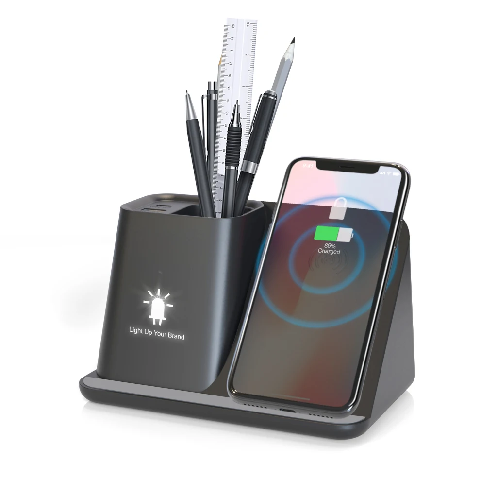 All-Purpose Wireless Charger Pen Holder with Dual USB Output - Item #QC905  -  Custom Printed Promotional Products