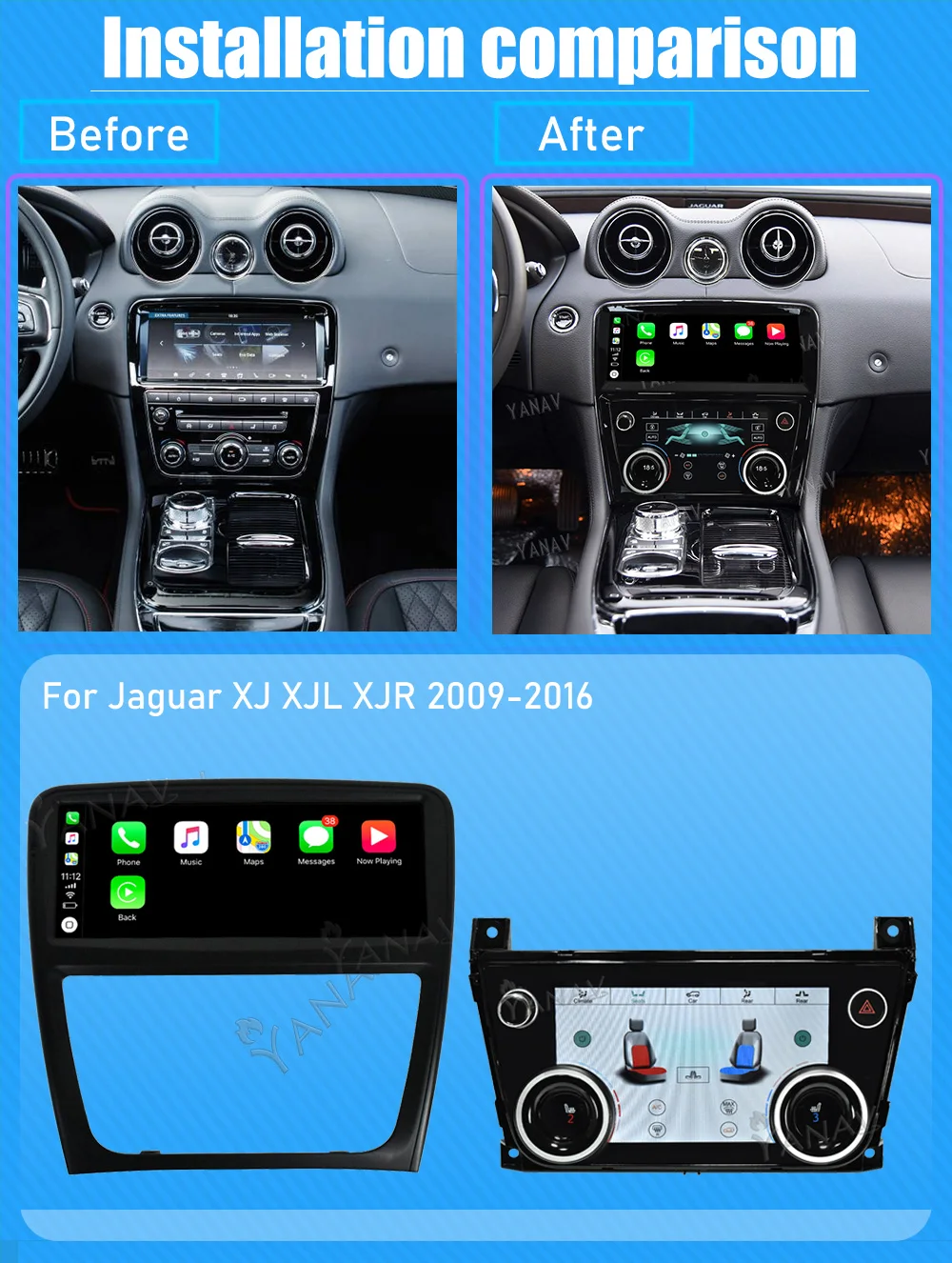 Android 12 Car Radio AC Panel Multimedia Video Player Auto Stereo Carplay GPS Navigation For Jaguar XJL XJ 351 2009-2016
