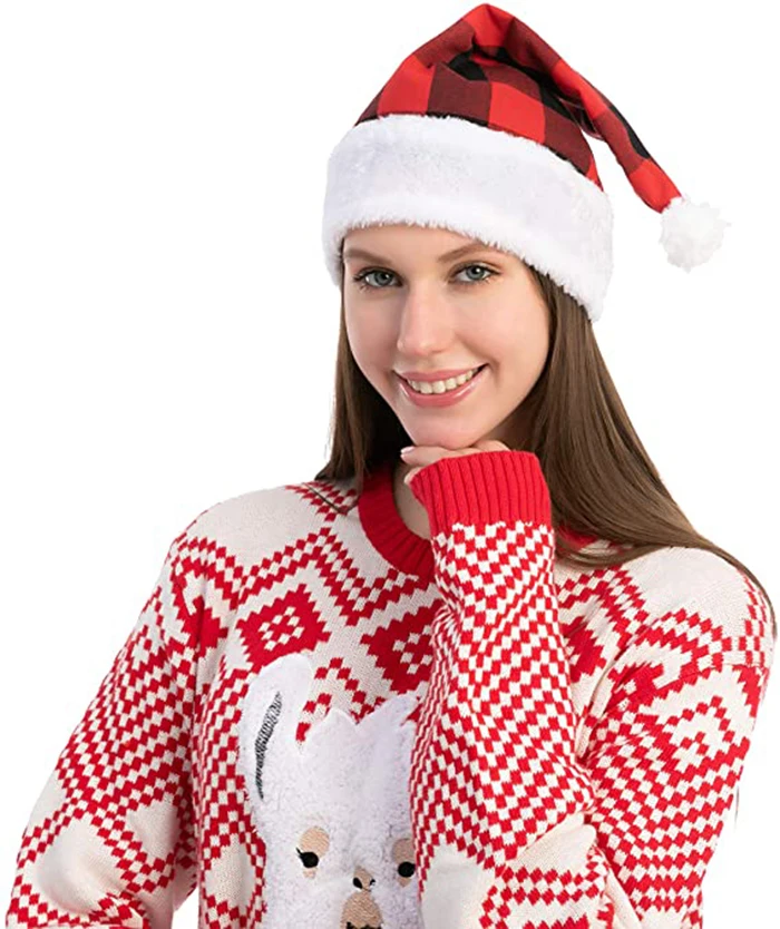 Buy Christmas Santa Hat,Plaid Santa Hat 