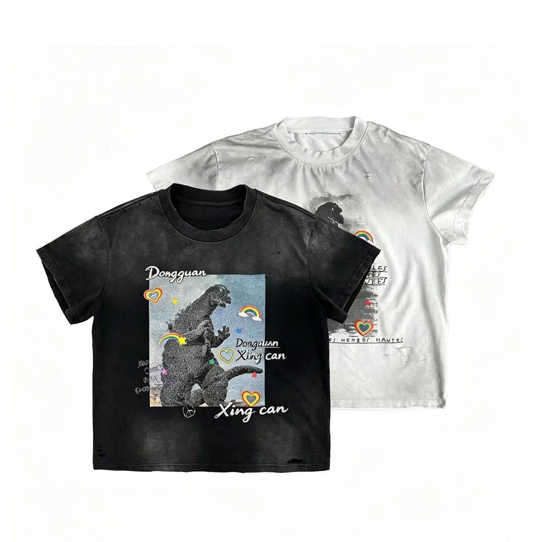 product custom men summer vintage washed brown t shirt dtg digital printed graphic boxy fit streetwear short sleeve top 100cotton-1