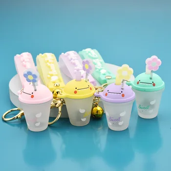 Acrylic Led Light dinosaur Milk Tea Cup Keychain Pendant Creative Spring Flower Shake Flashing Charm Key Ring