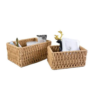 High quality decoration paper rope storage basket handmade straw woven basket for store clothes paper laundry basket