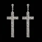 Long Zircon Earrings Banquet Party Fashion Accessories Alloy Drop Long Zircon Rhinestone Cross Earrings