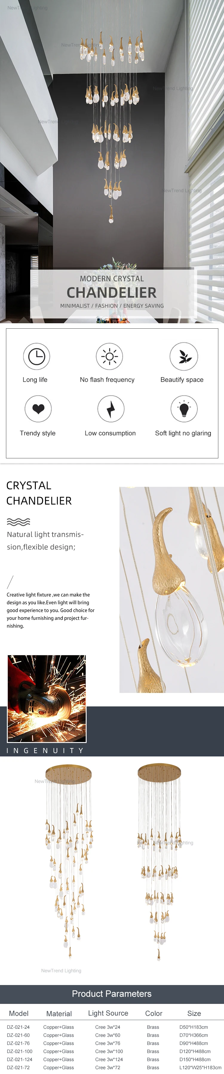 DZ-021 Modern Style Residential Decoration Living Room Dining Room Brass Color Glass LED Pendant Light factory