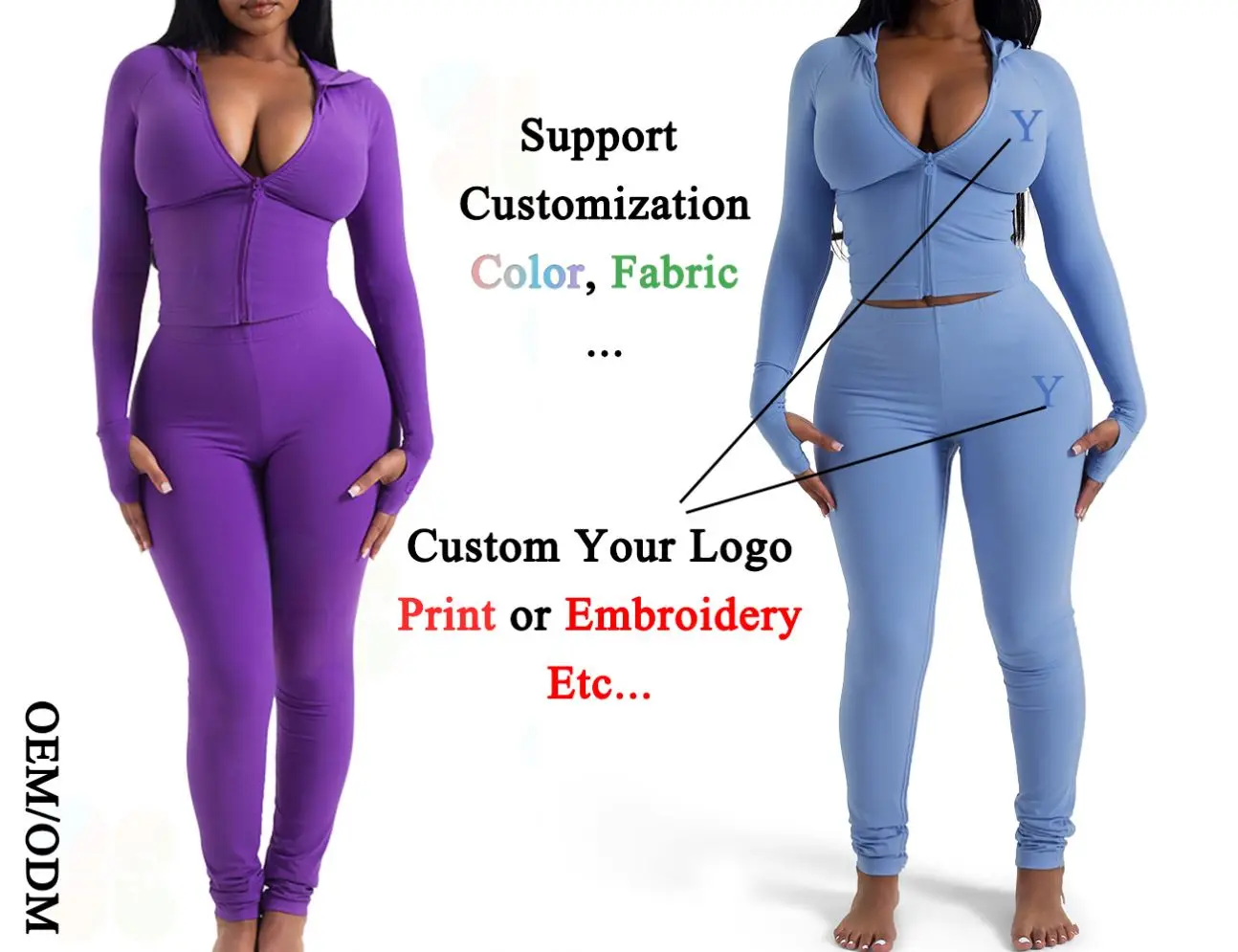 Wholesale Custom Embroidery Gym Fitness Long Sleeve Crop Zip Hoodie Jacket Leggings Sports Suits Women Seamless Fitness Yoga Set