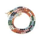 Jewelry BC025 Colorful Square CZ Tennis Chain 3mm*3mm Zircon Brass Hip Hop Bling Necklace Iced Out Jewelry