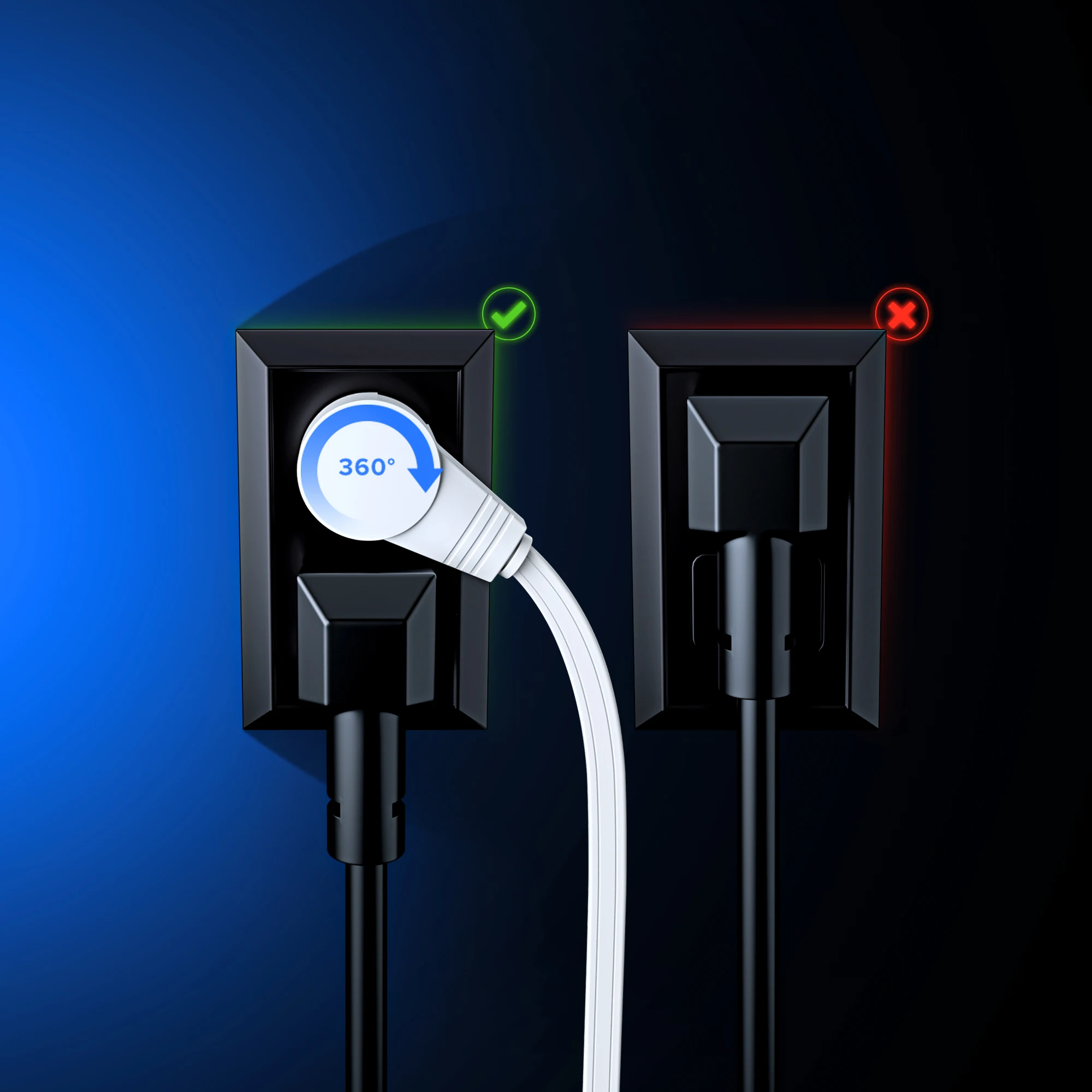 6 Ft 360 Rotatable Flat Plug Extension Cord 16 Awg Multi 3 Outlet 3 Prong Grounded Power Cord