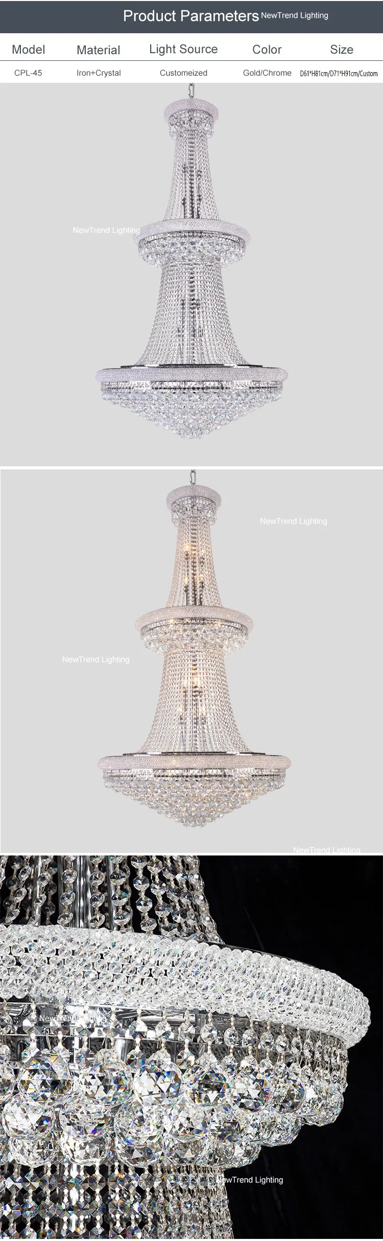 CPL-45 Modern Decoration Lighting Large Luxury Hotel Lobby Custom Crystal Chandelier manufacture