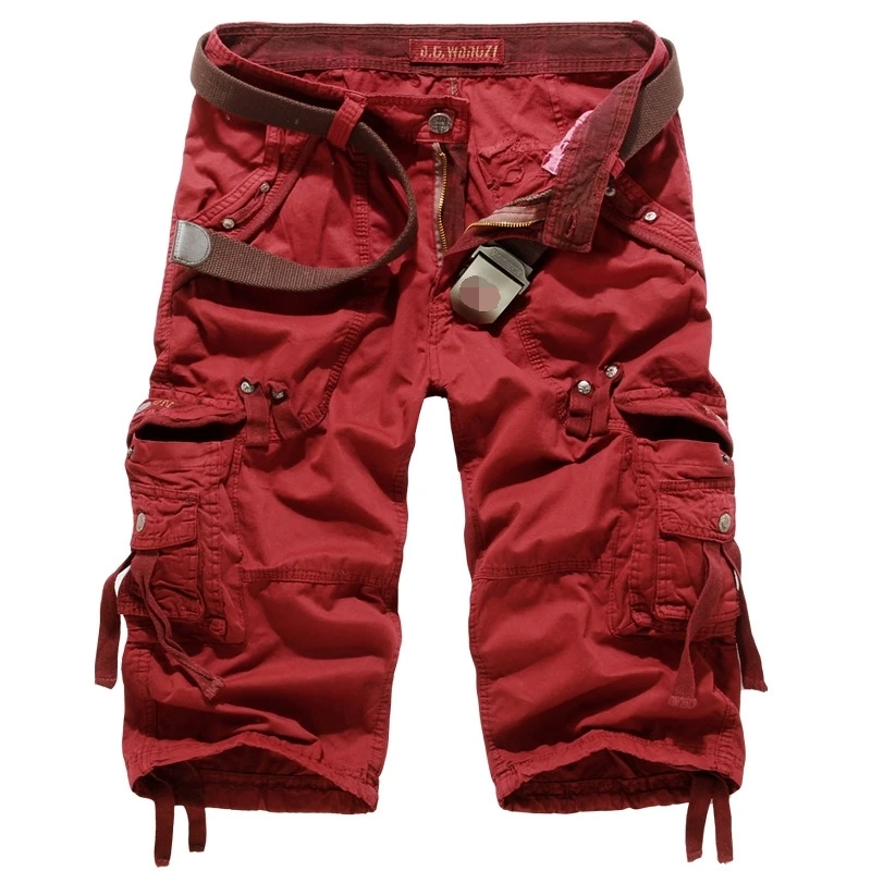 2023 New Fashion Men Cotton Cropped Trousers Shorts Calf Length Zipper Multi-pocket Loose Overalls Casual Half Shorts