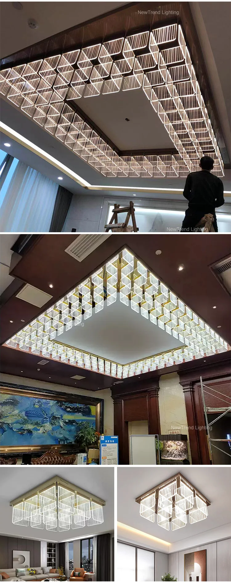 CPL-257 Professional Bespoke Indoor Decoration Ceiling Lighting Villa Hotel Lobby Hall Acrylic Luxury LED Chandelier factory